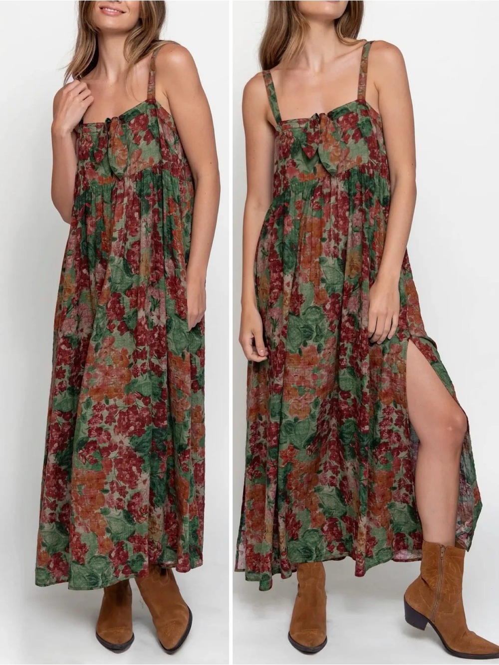Natural Life Patti Tie-Front Maxi Dress - Painted Floral Blooms XS NEW WITH TAGS